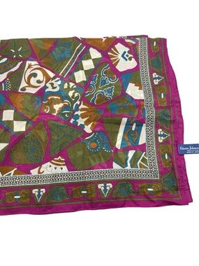 1980s Designer Purple Olive & Blue Cotton Scarf Bandanna